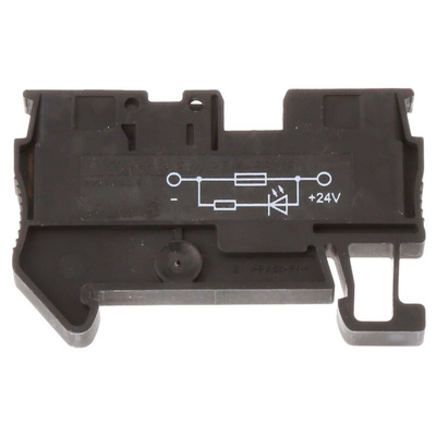 Phoenix Contact PT 4-FSI/F-LED 24 Series Black Fused DIN Rail Terminal, 4mm², Single-Level, Push In Termination, Fused