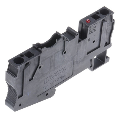 Phoenix Contact ST 4-FSI/C-LED 24 Series Black Fused DIN Rail Terminal, Single-Level, Spring Clamp Termination