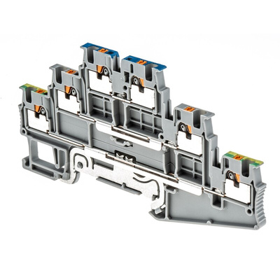 Phoenix Contact PT 1.5/S-PE/L/N Series Grey Earth Terminal Block, 0.14 → 1.5mm², Triple-Level, Push In