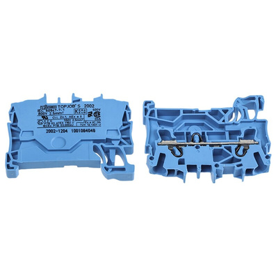 Wago TOPJOB S, 2002 Series Blue Feed Through Terminal Block, 2.5mm², Single-Level, Push-In Cage Clamp Termination,