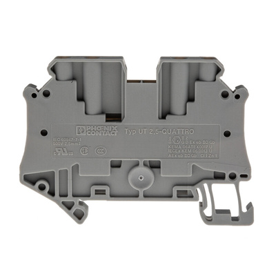 Phoenix Contact UT 2.5-QUATTRO Series Grey DIN Rail Terminal Block, Single-Level, Screw Termination