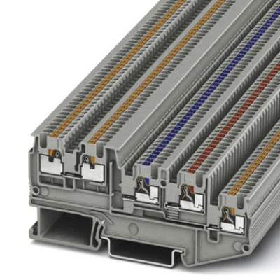 Phoenix Contact PTIO 1.5/S/4 Series Grey DIN Rail Terminal Block, 1.5mm², Quadruple-Level, Push In Termination