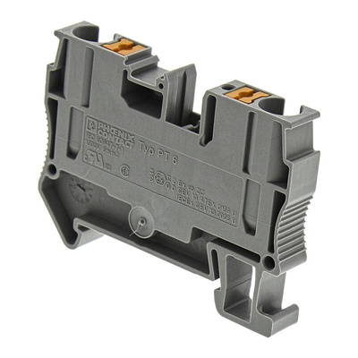 Phoenix Contact PT 6 Series Grey Feed Through Terminal Block, 10mm², Single-Level, Push In Termination