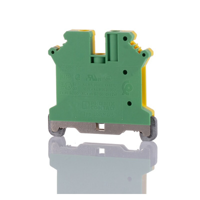 Phoenix Contact USLKG 5-1 Series Green, Yellow Feed Through Terminal Block, 0.2 → 6mm², Single-Level, Screw