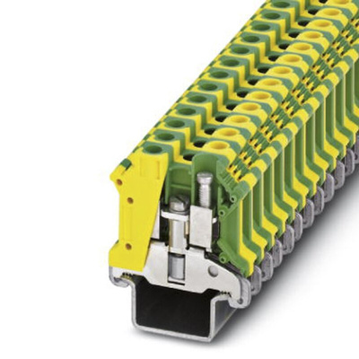 Phoenix Contact USLKG 10 N-1 Series Green, Yellow Earth Terminal Block, Single-Level, Screw Termination