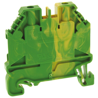Wieland WT 2.5 PE Series Green, Yellow Earth Terminal Block, 2.5mm², Single-Level, Screw Termination, ATEX