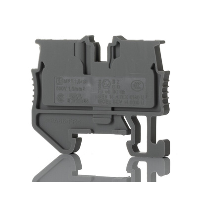 Phoenix Contact MPT 1.5/S Series Grey Feed Through Terminal Block, 1.5mm², Single-Level, Push In Termination