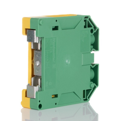 Weidmuller W Series Green, Yellow DIN Rail Terminal Block, 50mm², Single-Level, Screw Termination