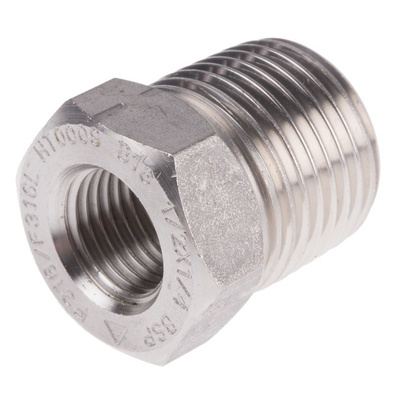 RS PRO Stainless Steel Hexagon Straight Bush 1/2in R(T) Male x 1/4in Rc(T) Female 0.75in
