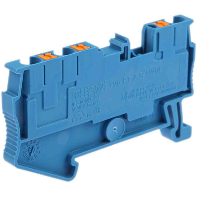 Phoenix Contact PT 2.5-TWIN BU Series Blue Feed Through Terminal Block, 0.14 → 4mm², Single-Level, Push In