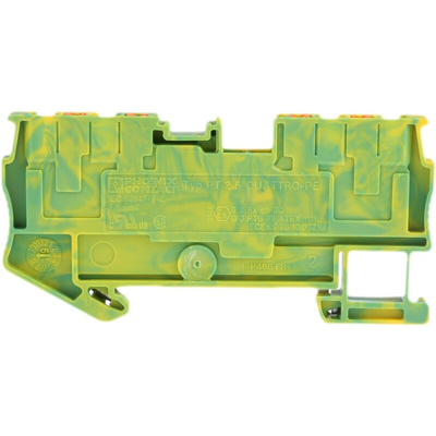 Phoenix Contact PT 2.5-QUATTRO-PE Series Green/Yellow Earth Terminal Block, 0.14 → 4mm², Single-Level, Push In