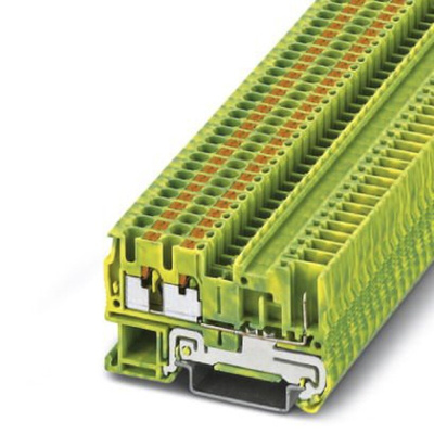 Phoenix Contact PT 2.5-TWIN/1P-PE Series Green/Yellow DIN Rail Terminal Block, 0.14 → 4mm², Single-Level, Plug