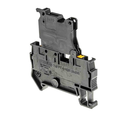 Phoenix Contact PT 4-HESILA 250 (5X20) Series Black Fused DIN Rail Terminal, 0.2 → 6mm², Single-Level, Push In