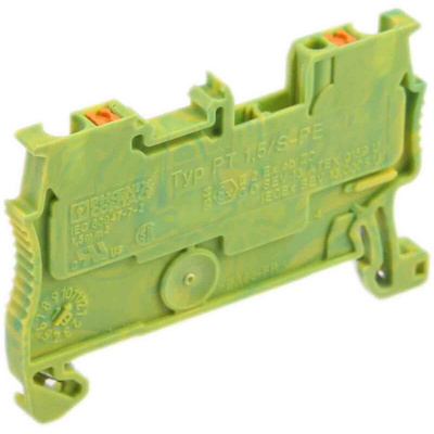 Phoenix Contact PT 1.5/S-PE Series Green/Yellow Earth Terminal Block, 0.14 → 1.5mm², Single-Level, Push In