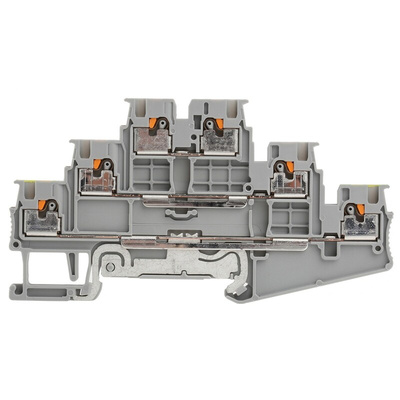 Phoenix Contact PT 1.5/S-PE/L/L Series Grey Earth Terminal Block, 0.14 → 1.5mm², Triple-Level, Push In