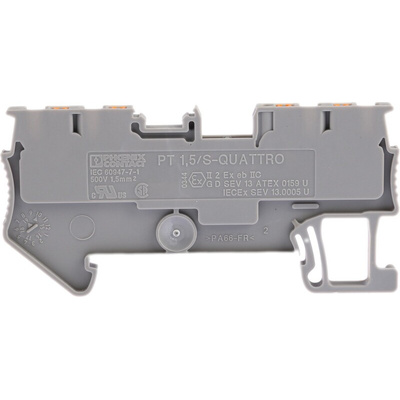 Phoenix Contact PT 1.5/S-QUATTRO Series Grey Feed Through Terminal Block, 0.14 → 1.5mm², Single-Level, Push In