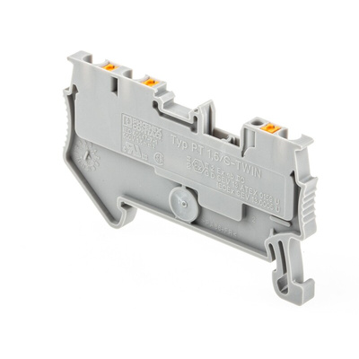 Phoenix Contact PT 1.5/S-TWIN Series Grey Feed Through Terminal Block, 0.14 → 1.5mm², Single-Level, Push In