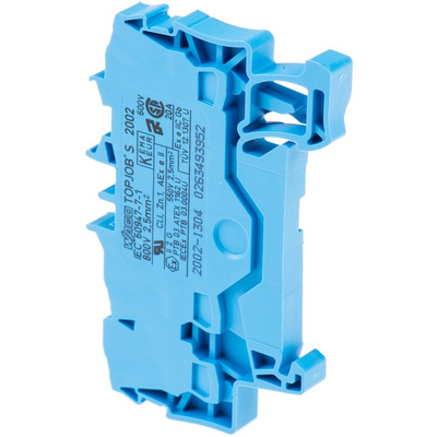 Wago TOPJOB S, 2002 Series Blue Feed Through Terminal Block, 2.5mm², Single-Level, Push-In Cage Clamp Termination,