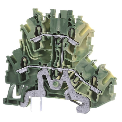 Wago TOPJOB S, 2002 Series Green/Yellow Earth Terminal Block, 2.5mm², Double-Level, Push-In Cage Clamp Termination,
