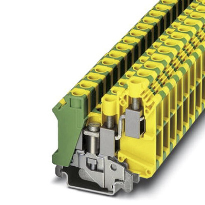 Phoenix Contact UK 10-TWIN-PE Series Green/Yellow Fused DIN Rail Terminal, Double-Level, Screw Termination