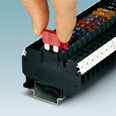 Phoenix Contact UK 6-FSI/C-LED24 Series Black Fused DIN Rail Terminal, Single-Level, Screw Termination, Fused