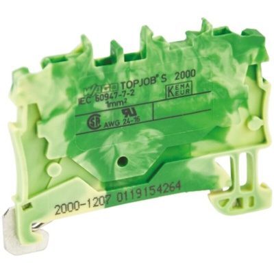 Wago TOPJOB S, 2000 Series Green/Yellow Earth Terminal Block, 1mm², Single-Level, Push-In Cage Clamp Termination, ATEX,