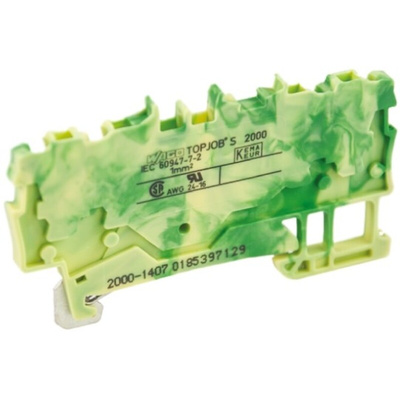 Wago TOPJOB S, 2000 Series Green/Yellow Earth Terminal Block, 1mm², Single-Level, Push-In Cage Clamp Termination, ATEX,