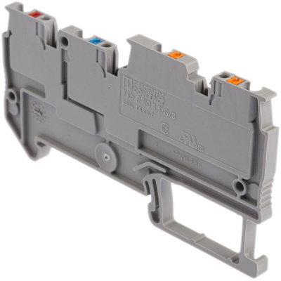Phoenix Contact PTIO 1.5/S/3 Series Grey DIN Rail Terminal Block, 1.5mm², Triple-Level, Push In Termination