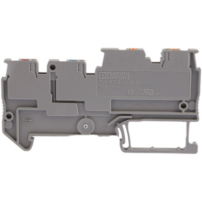 Phoenix Contact PTIO 1.5/S/3 Series Grey DIN Rail Terminal Block, 1.5mm², Triple-Level, Push In Termination