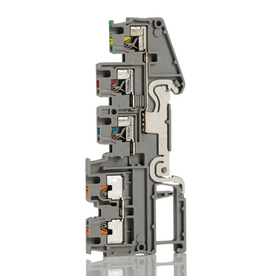Phoenix Contact PTIO 1.5/S/4-PE Series Grey DIN Rail Terminal Block, 1.5mm², Quadruple-Level, Push In Termination