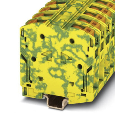 Phoenix Contact PTPOWER 95-PE Series Green/Yellow DIN Rail Terminal Block, 95mm², Single-Level, Push In Termination