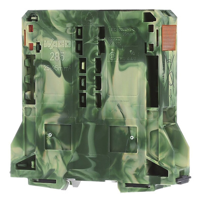 Wago 285 Series Green/Yellow Earth Terminal Block, 95mm², Single-Level, Power Cage Clamp Termination