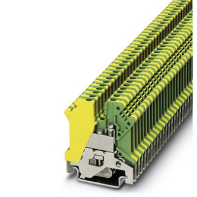 Phoenix Contact USLKG 3 Series Green, Yellow Feed Through Terminal Block, Single-Level, Screw Termination