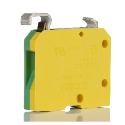 Phoenix Contact MBK 2.5/E-PE Series Green/Yellow Earth Terminal Block, 2.5mm², Single-Level, Screw Termination