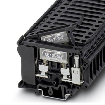 Phoenix Contact UK6.3-HESILA 250 Series Black Fused DIN Rail Terminal, Single-Level, Screw Termination, Fused
