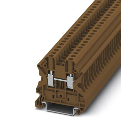 Phoenix Contact UT 4 BN Series Brown Feed Through Terminal Block, 4mm², Single-Level, Screw Termination
