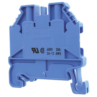 Wieland WT 2.5 Series Blue Feed Through Terminal Block, 2.5mm², Single-Level, Screw Termination, ATEX