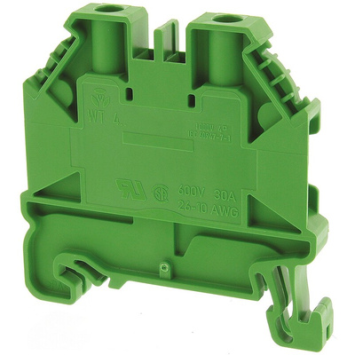 Wieland WT 4 Series Green Feed Through Terminal Block, Single-Level, Screw Termination, ATEX