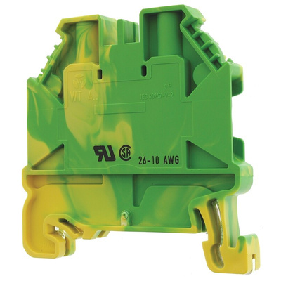Wieland WT 4 PE Series Green, Yellow Earth Terminal Block, Single-Level, Screw Termination, ATEX