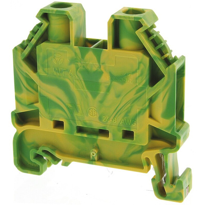 Wieland WT 6 PE Series Green, Yellow Earth Terminal Block, Single-Level, Screw Termination, ATEX