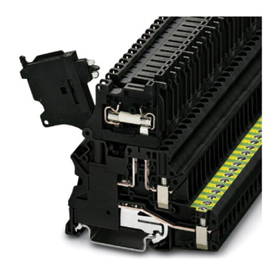 Phoenix Contact UT 4-PE/HESI LA 250 (5X20) Series Black Fused DIN Rail Terminal, 1-Level, Screw Termination