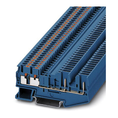 Phoenix Contact PT 2.5-QUATTRO/2P BU Series Blue Feed Through Terminal Block, Single-Level, Plug In Termination