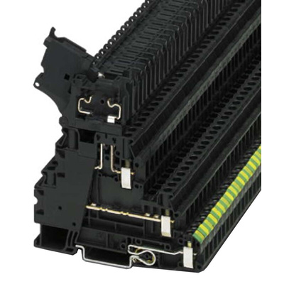 Phoenix Contact UT 4-PE/L/HESILED 250 (5X20) Series Black Fused DIN Rail Terminal, Triple-Level, Screw Termination,