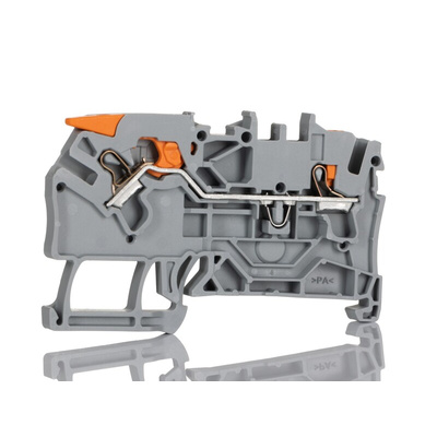Wago TOPJOB S, 2102 Series Grey Feed Through Terminal Block, 2.5mm², Single-Level, Push-In Cage Clamp Termination,