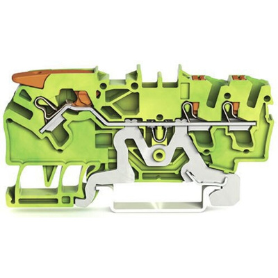 Wago TOPJOB S, 2102 Series Green/Yellow Earth Terminal Block, 2.5mm², Single-Level, Push-In Cage Clamp Termination,