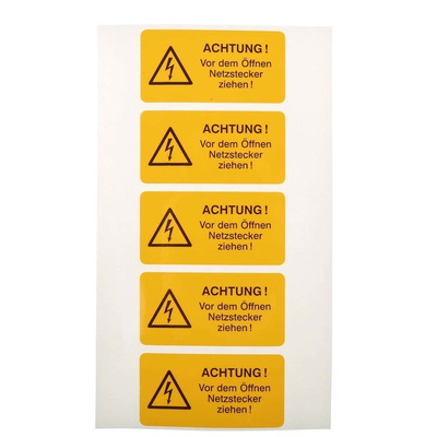 Idento Self-Adhesive ACHTUNG! Vor dem Öffnen Netzstecker ziehen! Hazard Warning Sign (German)