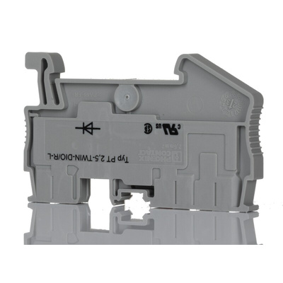 Phoenix Contact PT 2.5-TWIN-DIO/R-L Series Grey Feed Through Terminal Block, 0.14 → 4mm², Single-Level, Push In