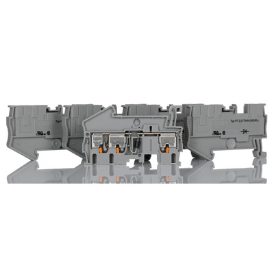 Phoenix Contact PT 2.5-TWIN-DIO/R-L Series Grey Feed Through Terminal Block, 0.14 → 4mm², Single-Level, Push In