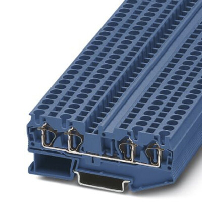 Phoenix Contact ST 4-QUATTRO BU Series Blue DIN Rail Terminal Block, Single-Level, Spring Clamp Termination