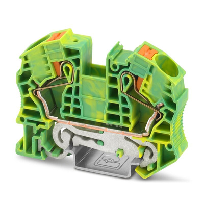 Phoenix Contact PT 16 N-PE Series Green/Yellow Earth Terminal Block, Single-Level, Push In Termination